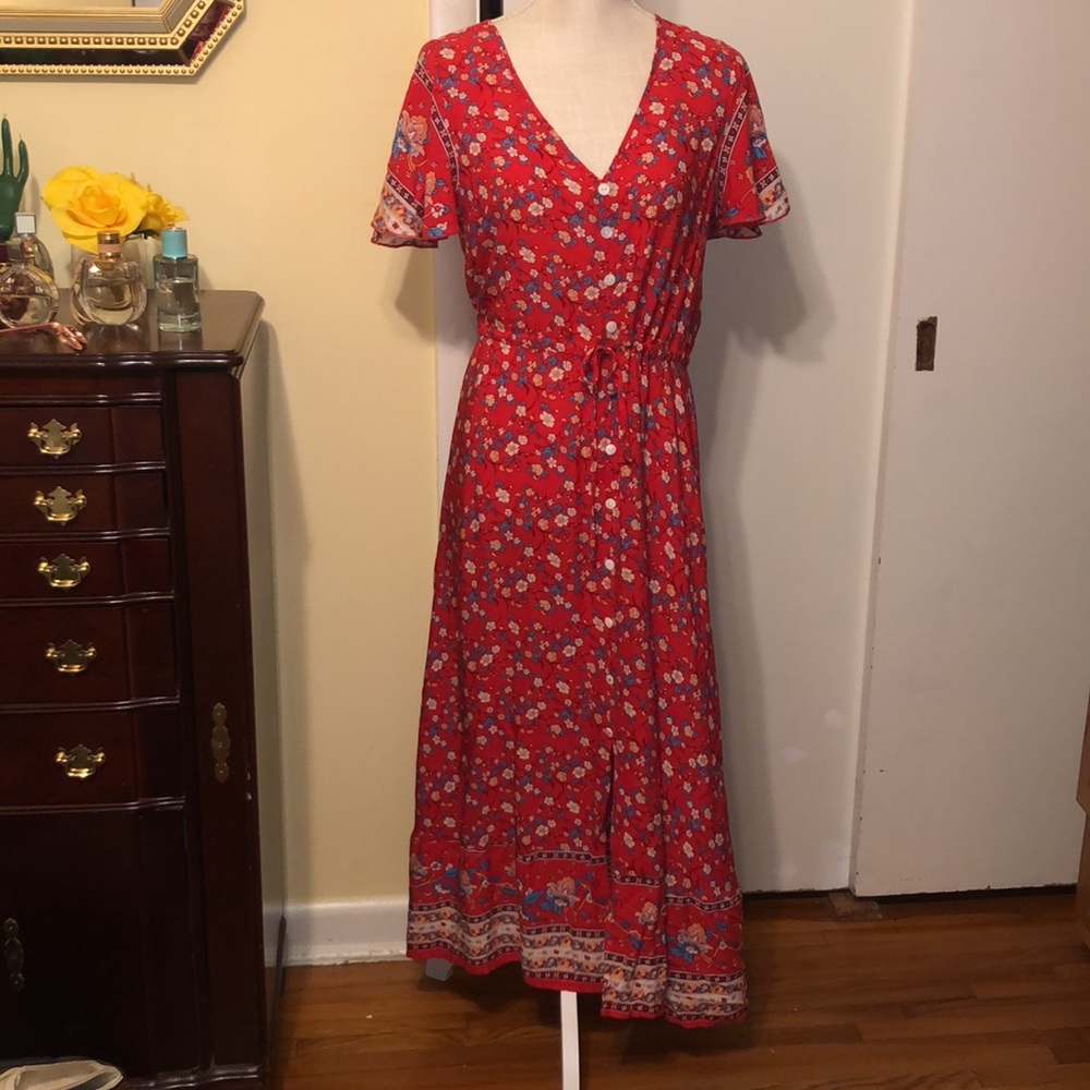 Bohemian FLORAL & Flowy Maxi Dress - V NECK COMFY .. summertime vibe<3